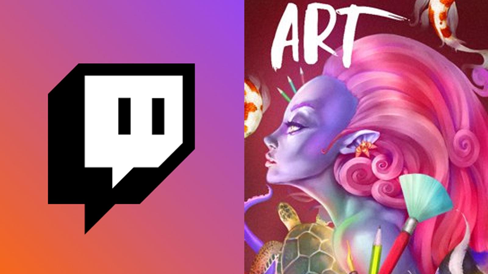 Twitch logo next to platform's art category page image