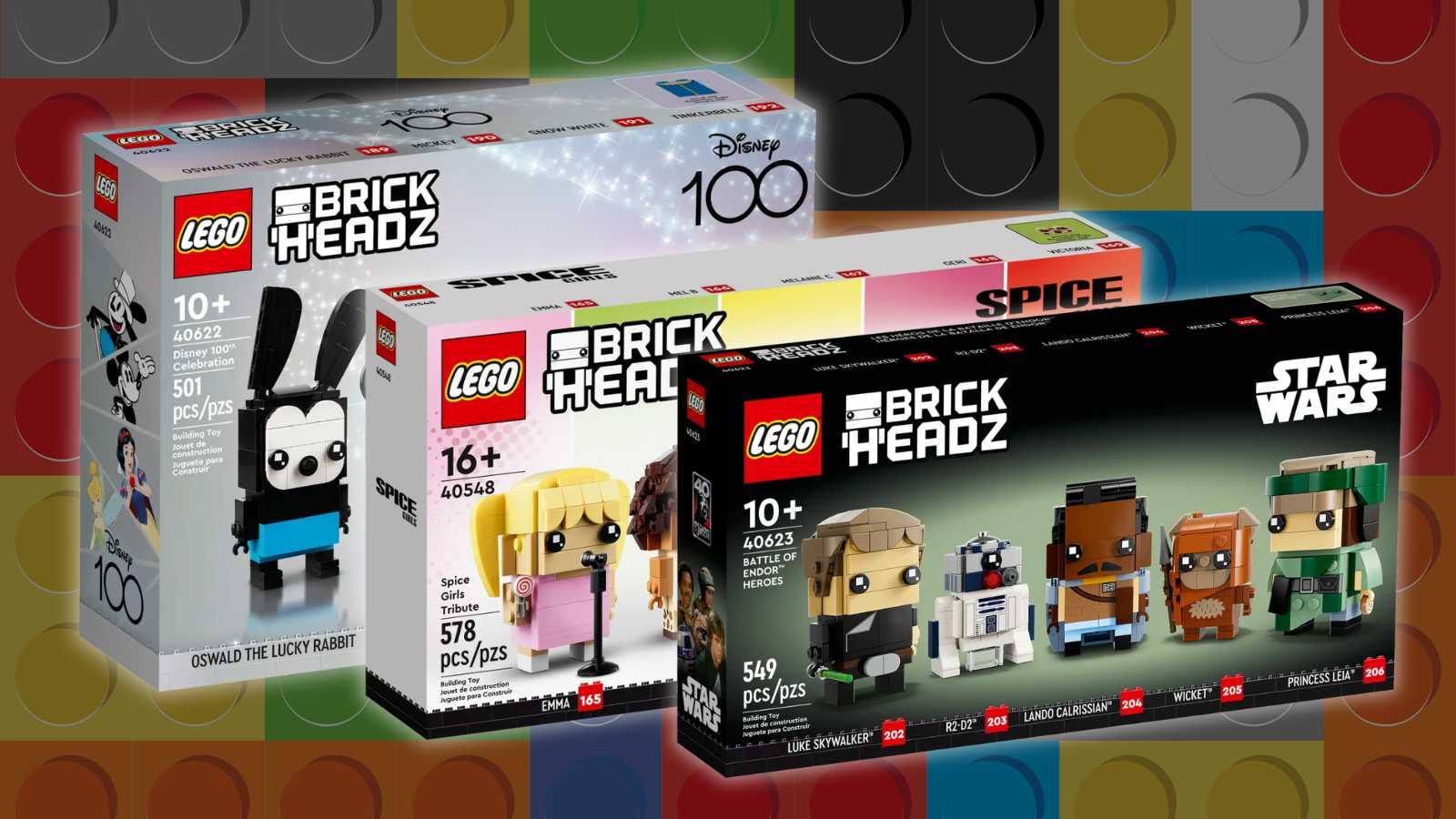 LEGO BrickHeadz sets on a LEGO background