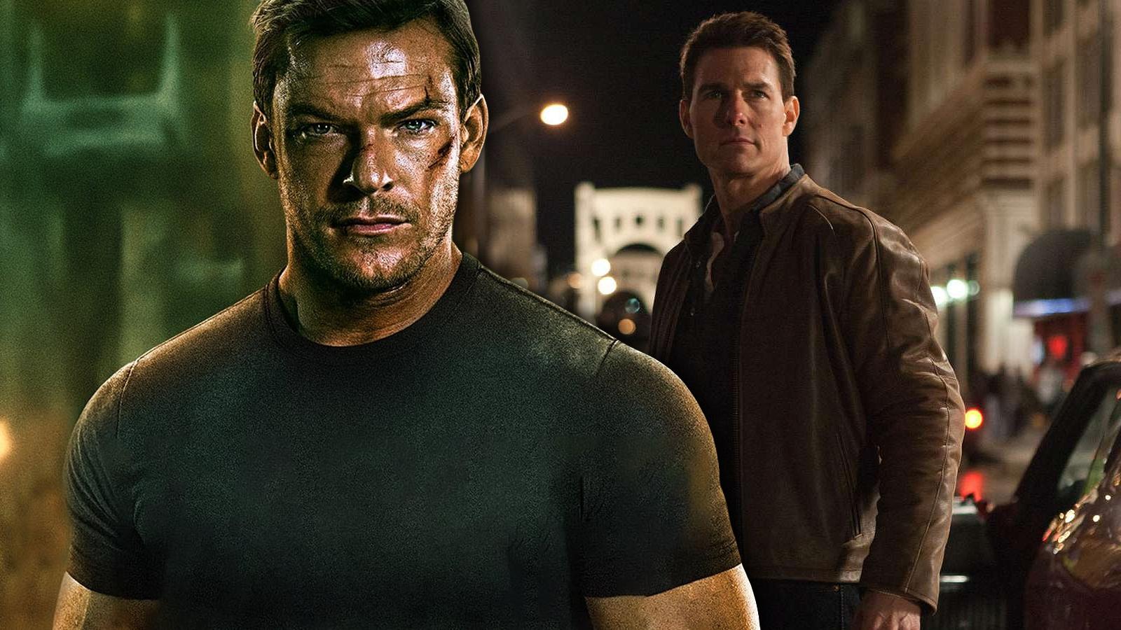 Alan Ritchson and Tom Cruise as Jack Reacher