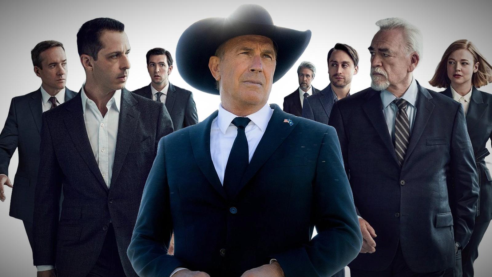The cast of Yellowstone and Kevin Costner in Succession