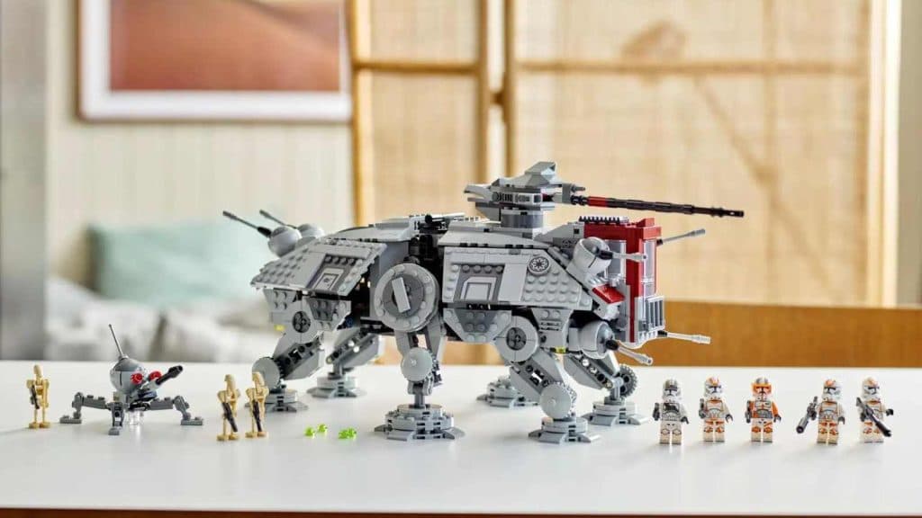 The LEGO Star Wars AT-TE Walker on display.