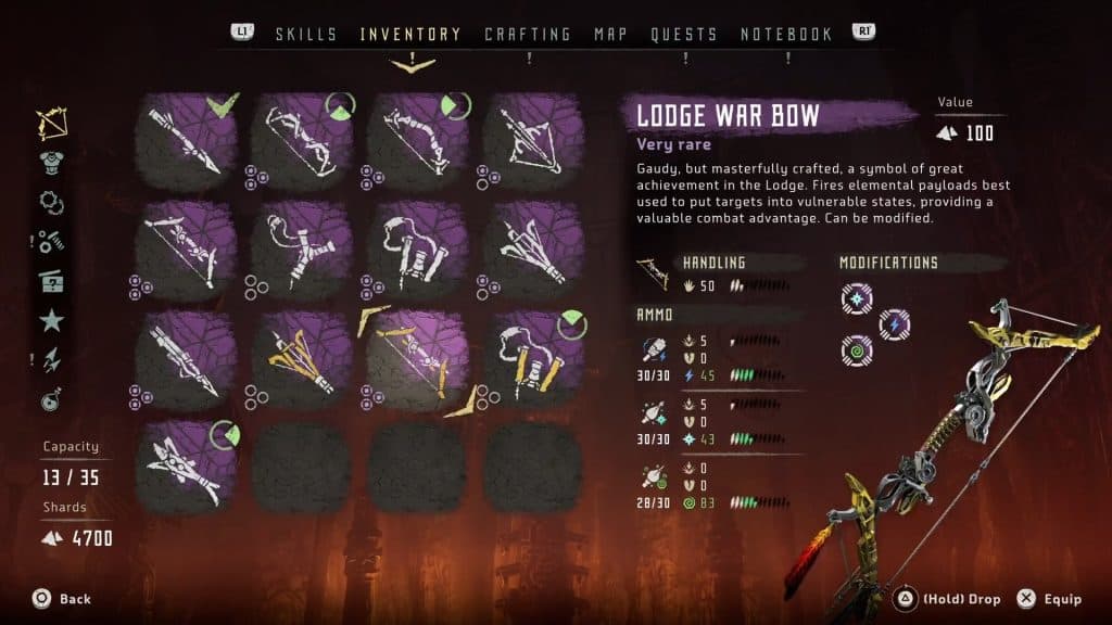 Horizon Zero Dawn weapons lodge war bow