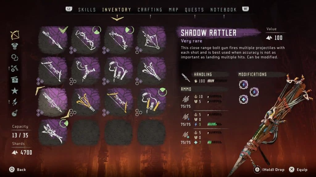 Horizon Zero Dawn weapons shadow rattler