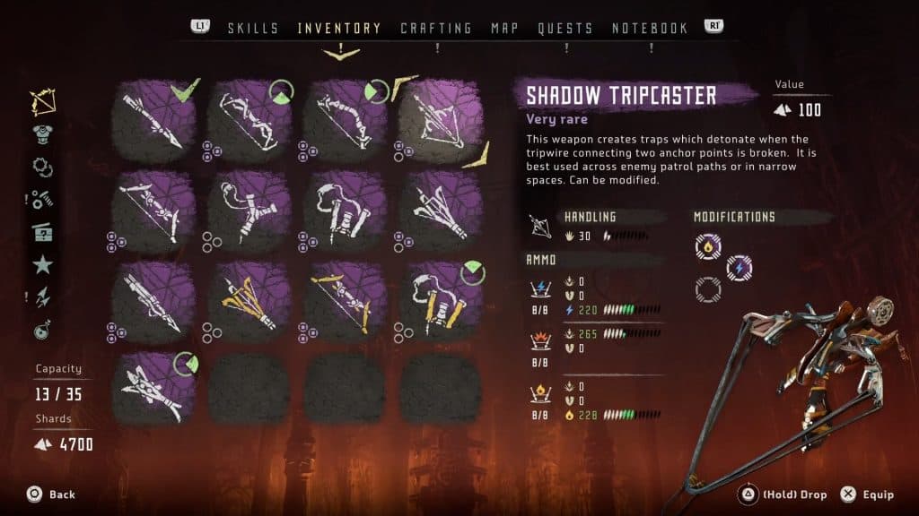 Horizon Zero Dawn weapons shadow tripcaster