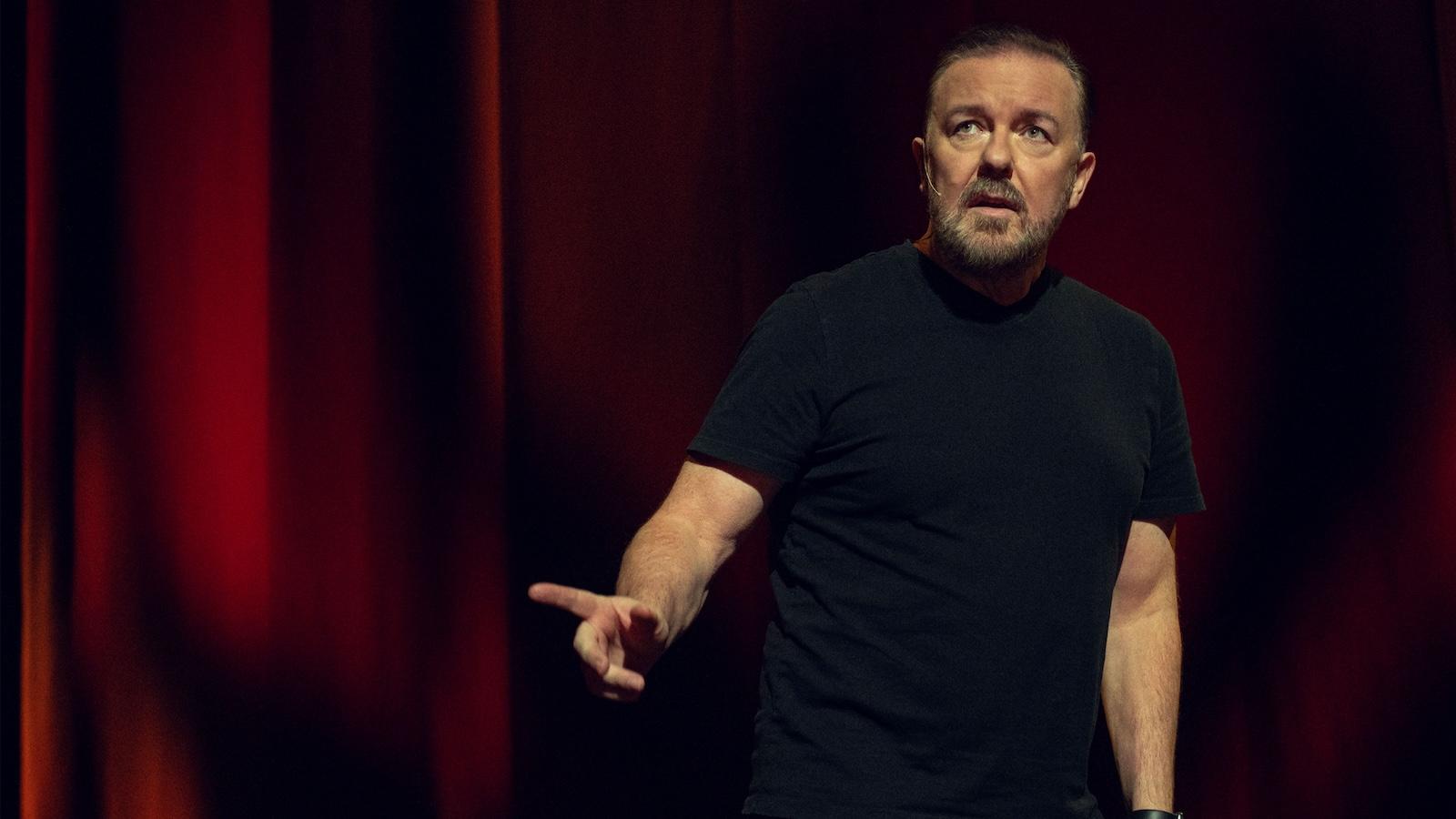 Ricky Gervais in his Netflix stand-up special Armageddon