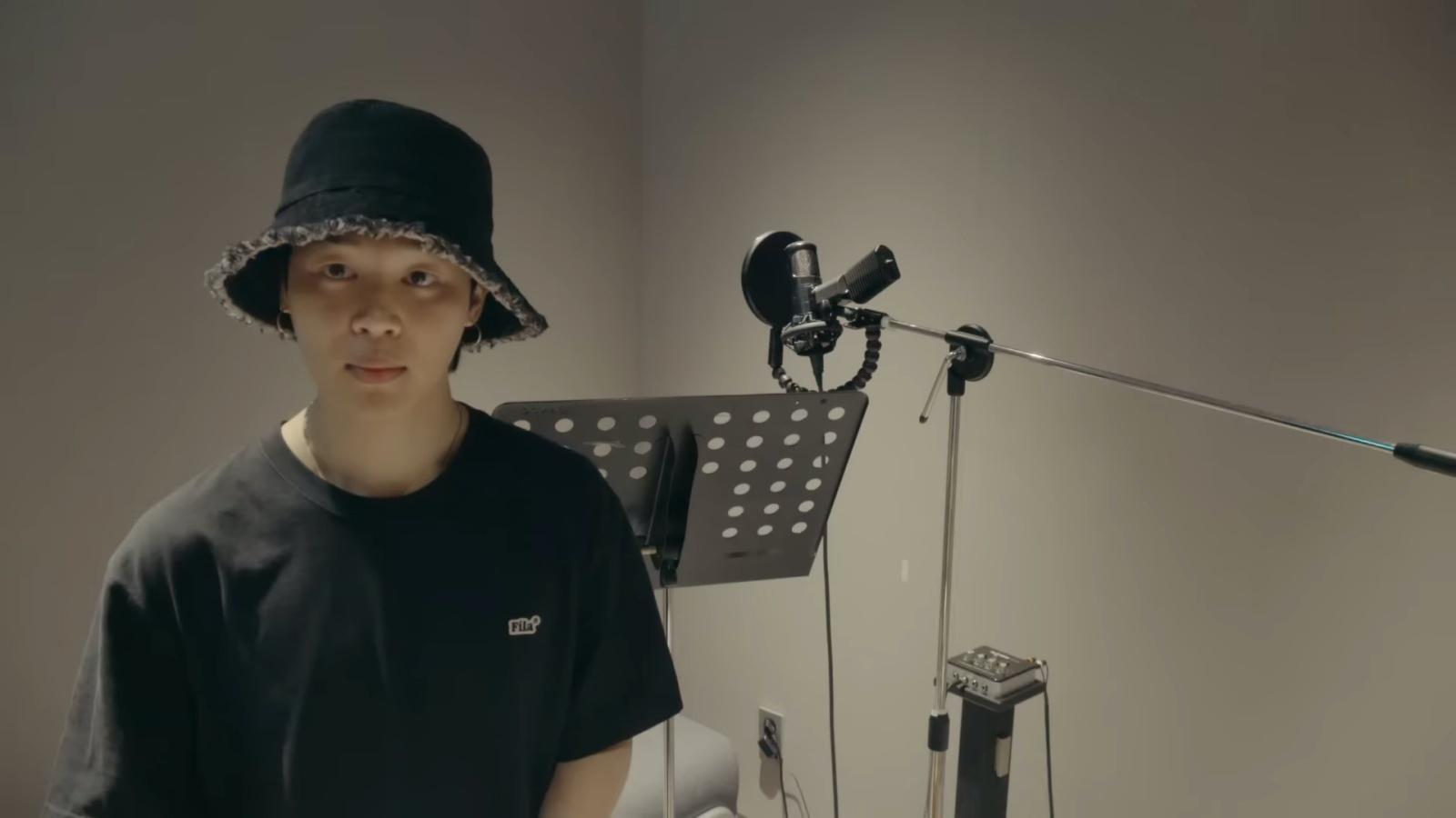 BTS' Jimin recording in a studio