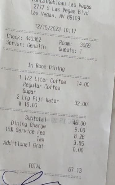 Pricey Vegas hotel receipt