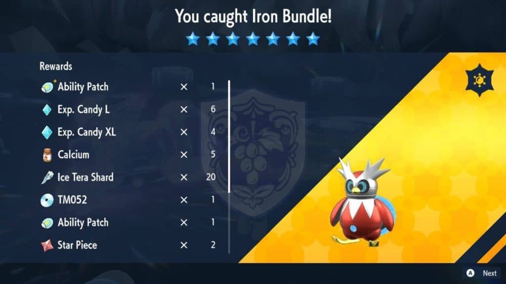 A menu shows the rewards for beating Iron Bundle