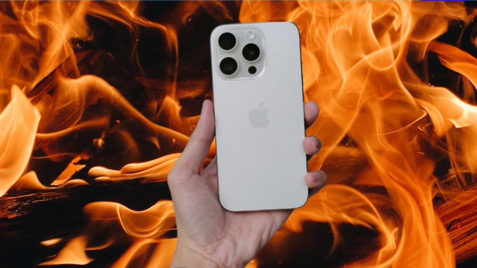 iPhone against a fiery background