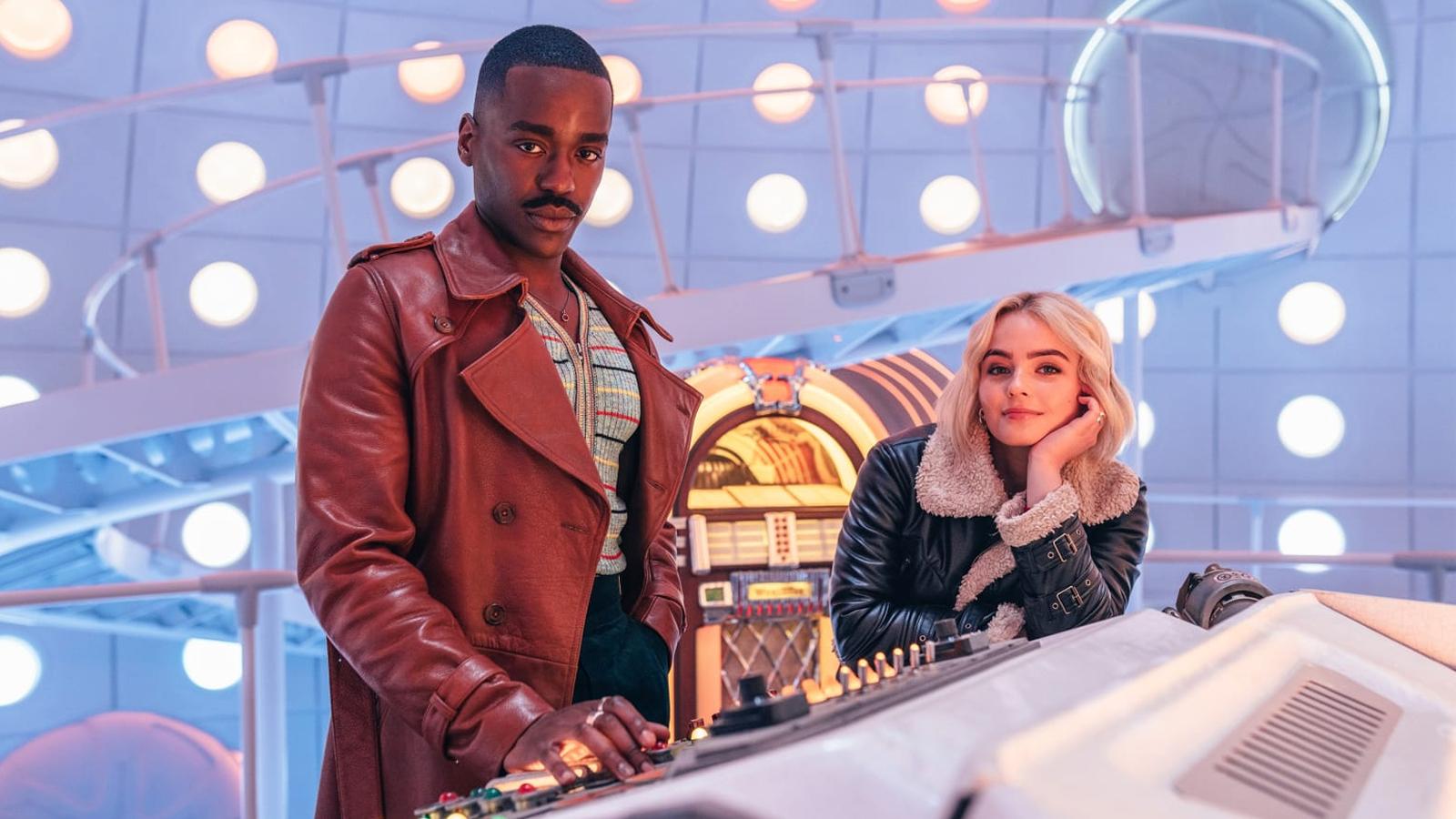 The Doctor and Ruby Sunday at the TARDIS console in Doctor Who
