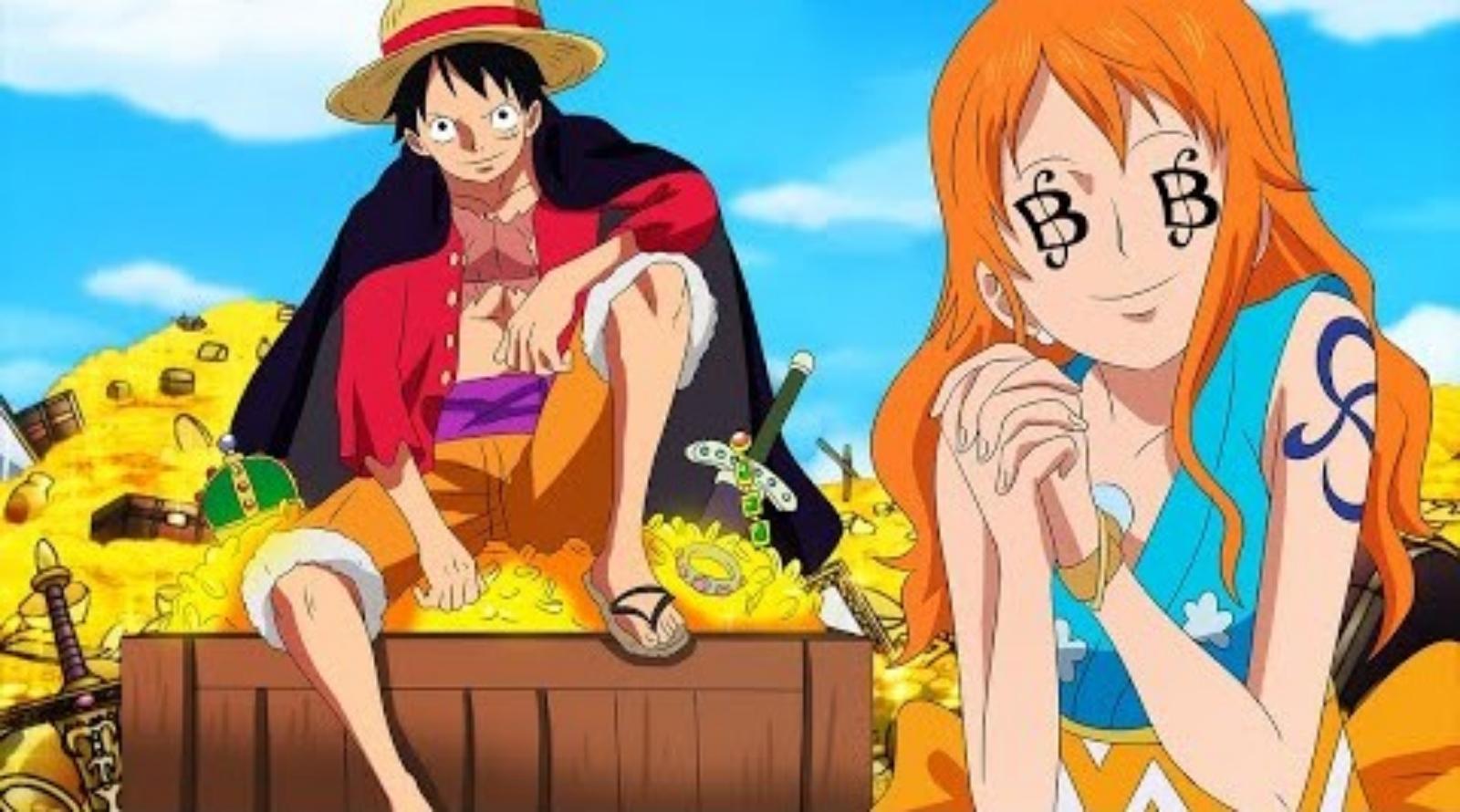 Luffy and Nami with treasure