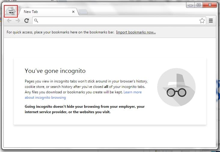 Warning page for Google Chrome Incognito Mode