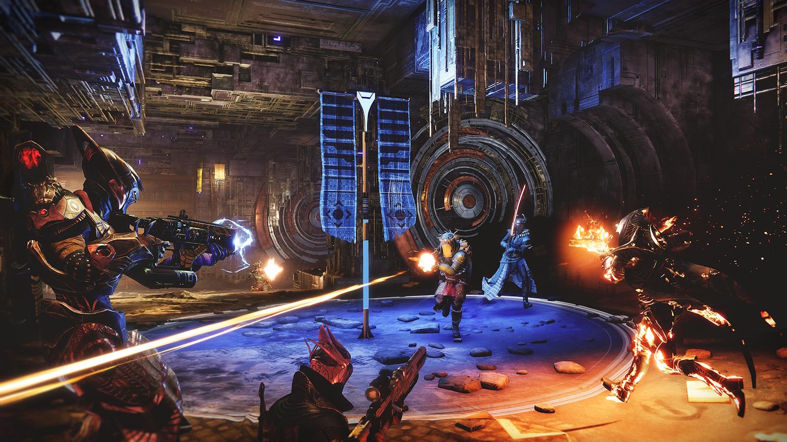 Destiny 2 players fighting over capture point in Checkmate Trials of Osiris PvP mode.