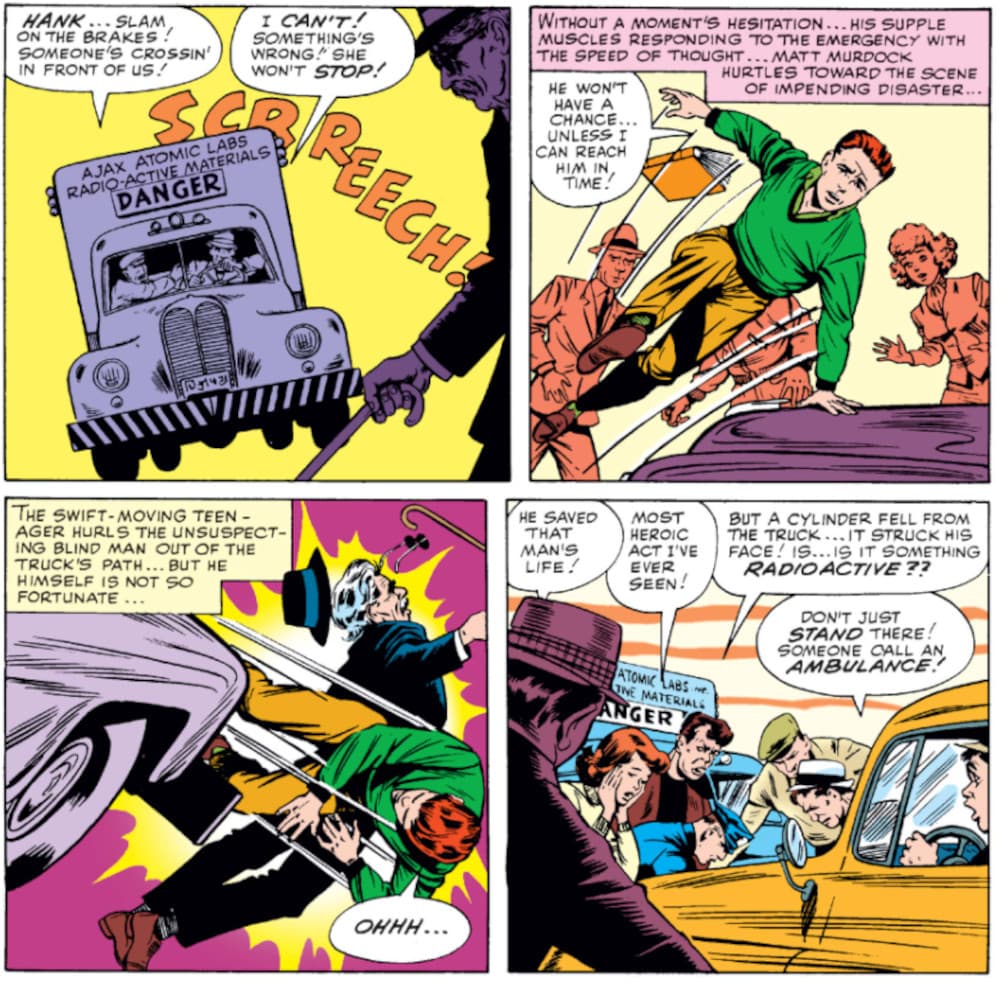 Matt Murdock is blinded by a truck carrying radioactive isotopes