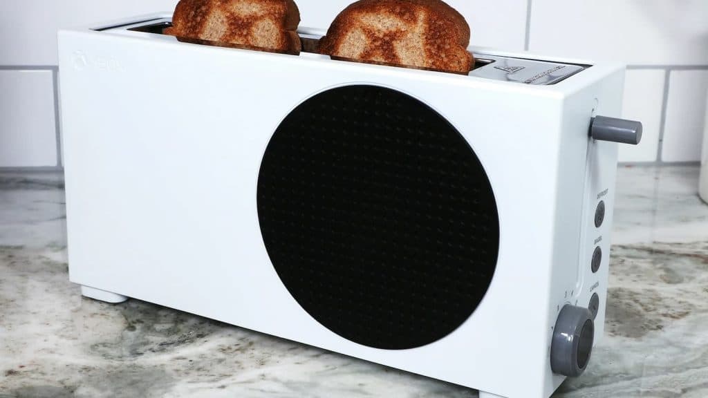 Xbox Series S Toaster with bread in top but not on plate