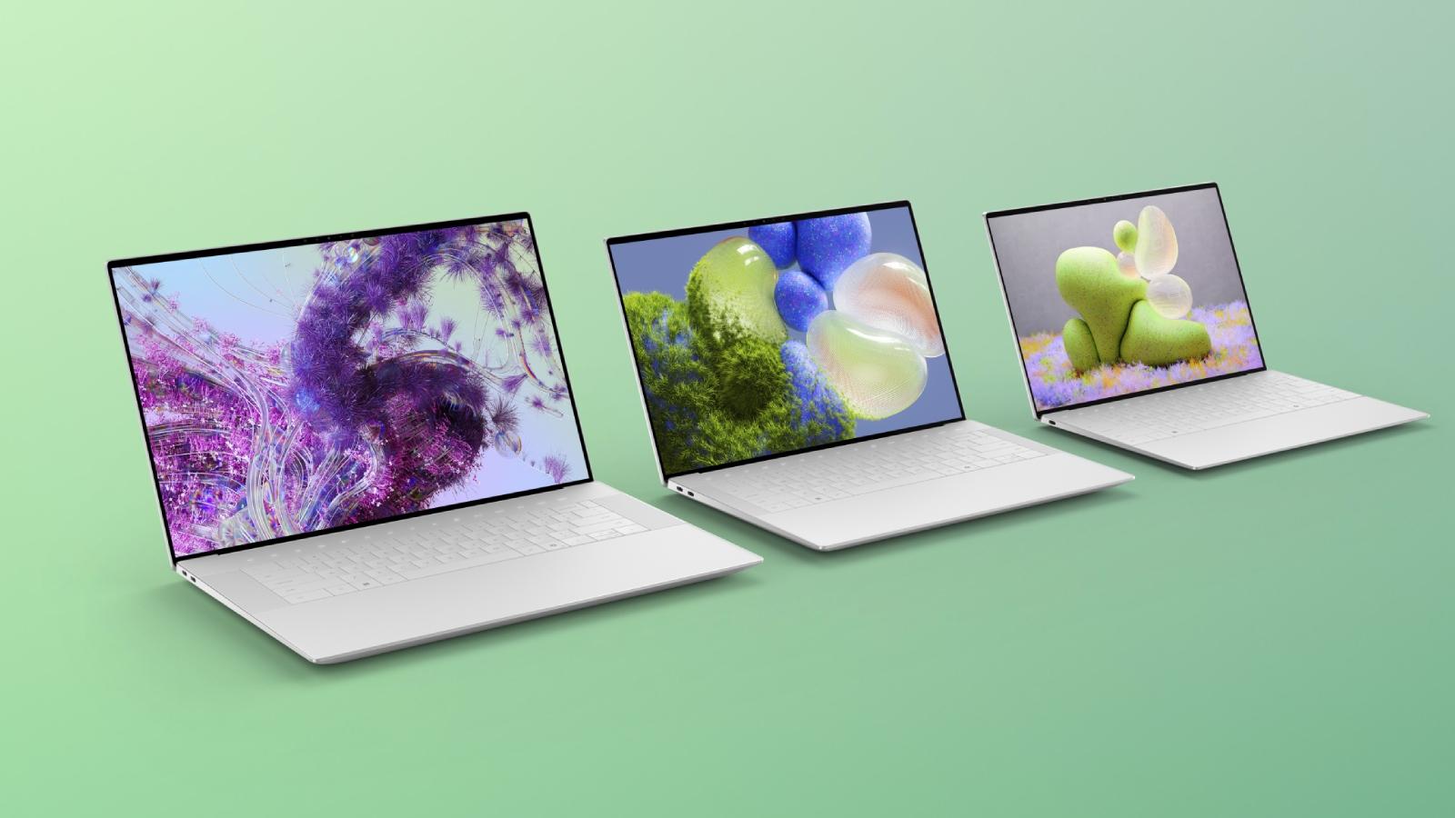 Dell XPS 16, 14 and 13 on a greb background