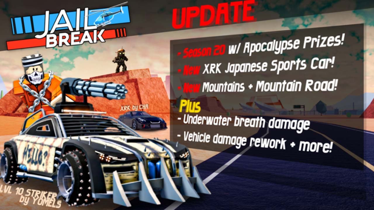This image showcases the new features in Season Update 20 for Jailbreak