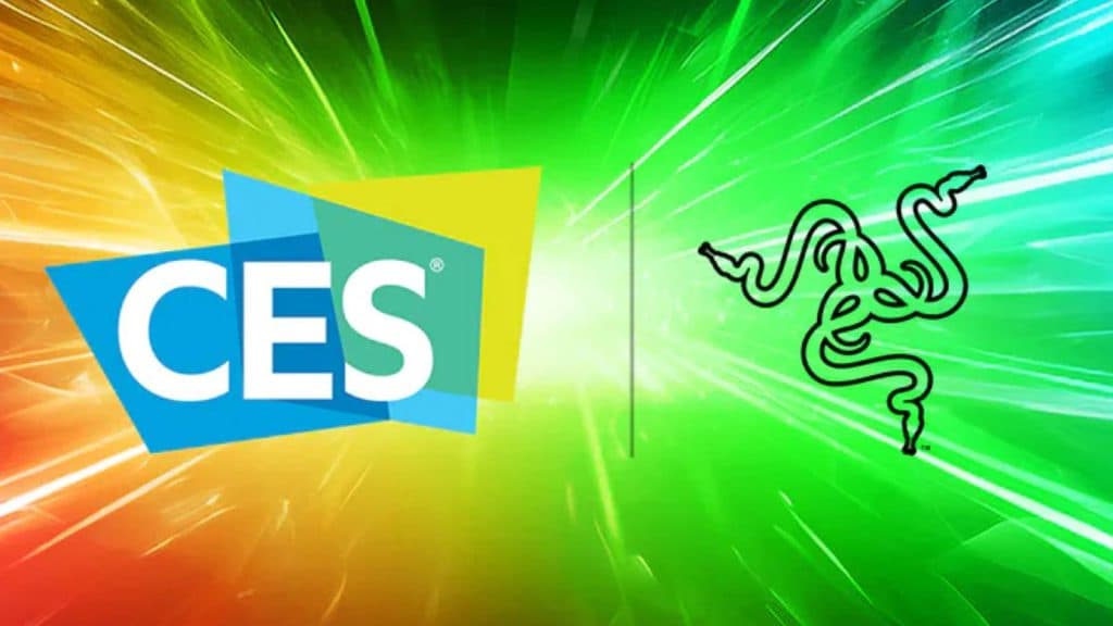 Image of the CES and Razer logo, with a rainbow colored background.