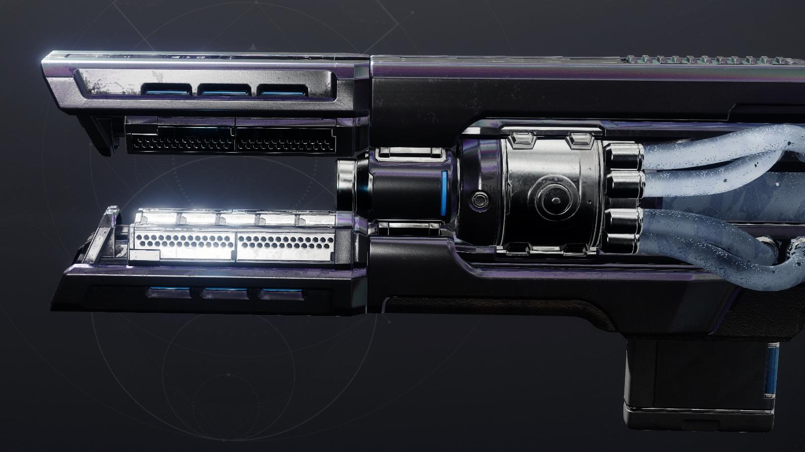 A side profile of the Coldheart Exotic trace rifle in Destiny 2.