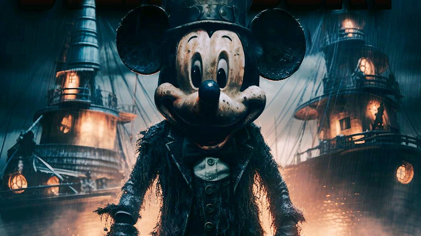The fake poster for Steam Boat, a made-up Mickey Mouse Steamboat Willie movie directed by Rob Zombie