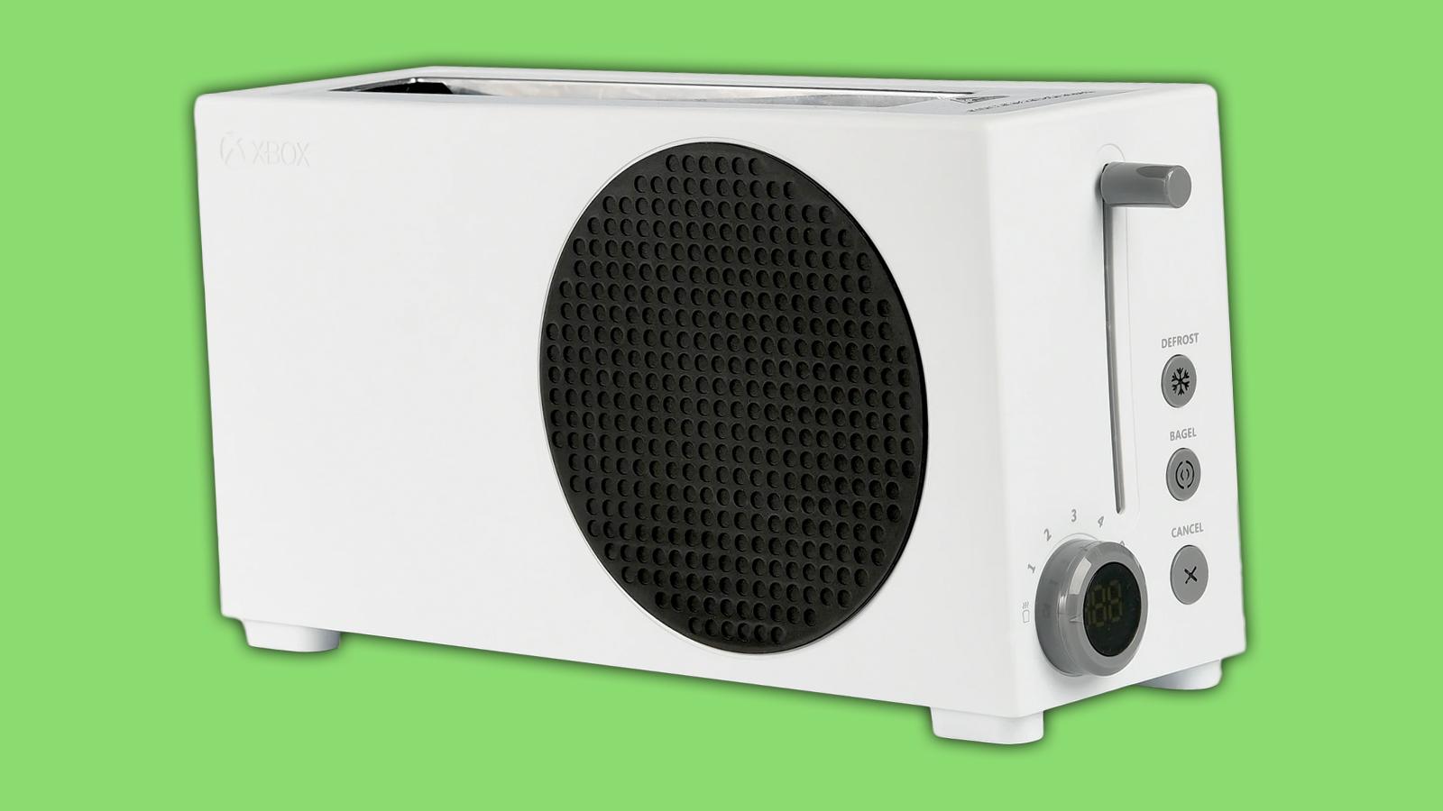xbox series s toaster on green background