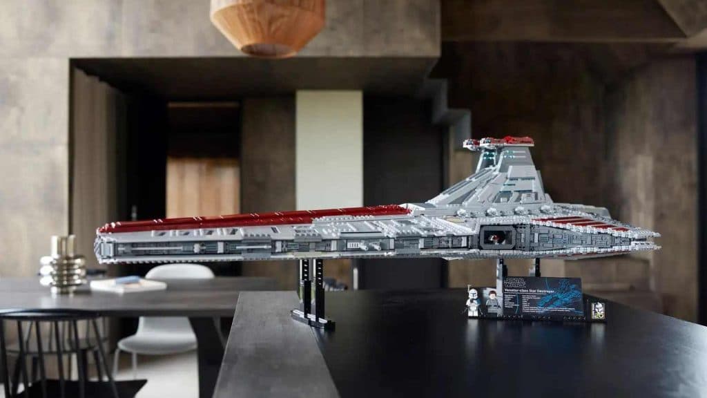 The LEGO Star Wars Venator-Class Republic Attack Cruiser on display
