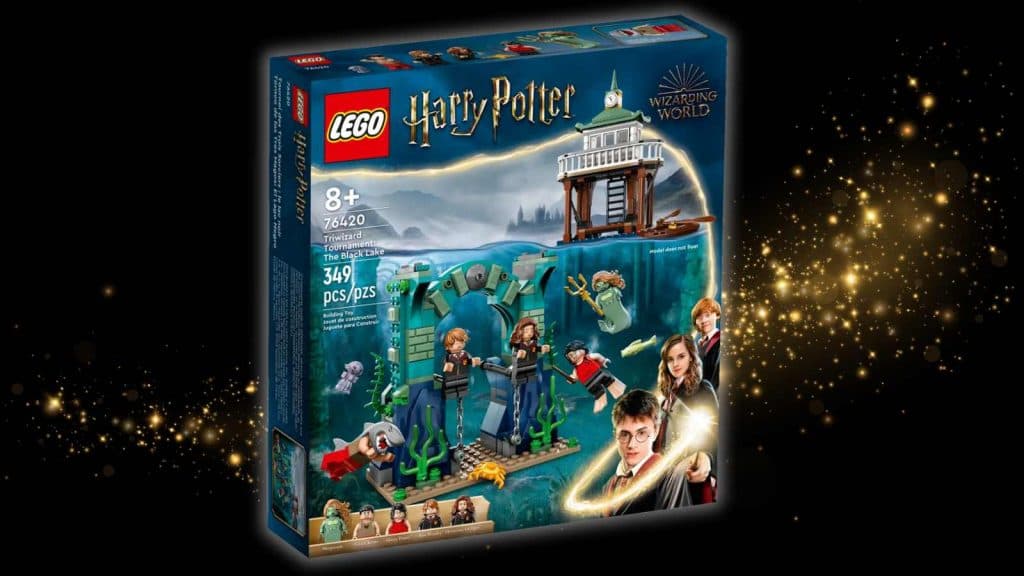 LEGO Harry Potter Triwizard Tournament: The Black Lake on a black background with "magic" graphic.