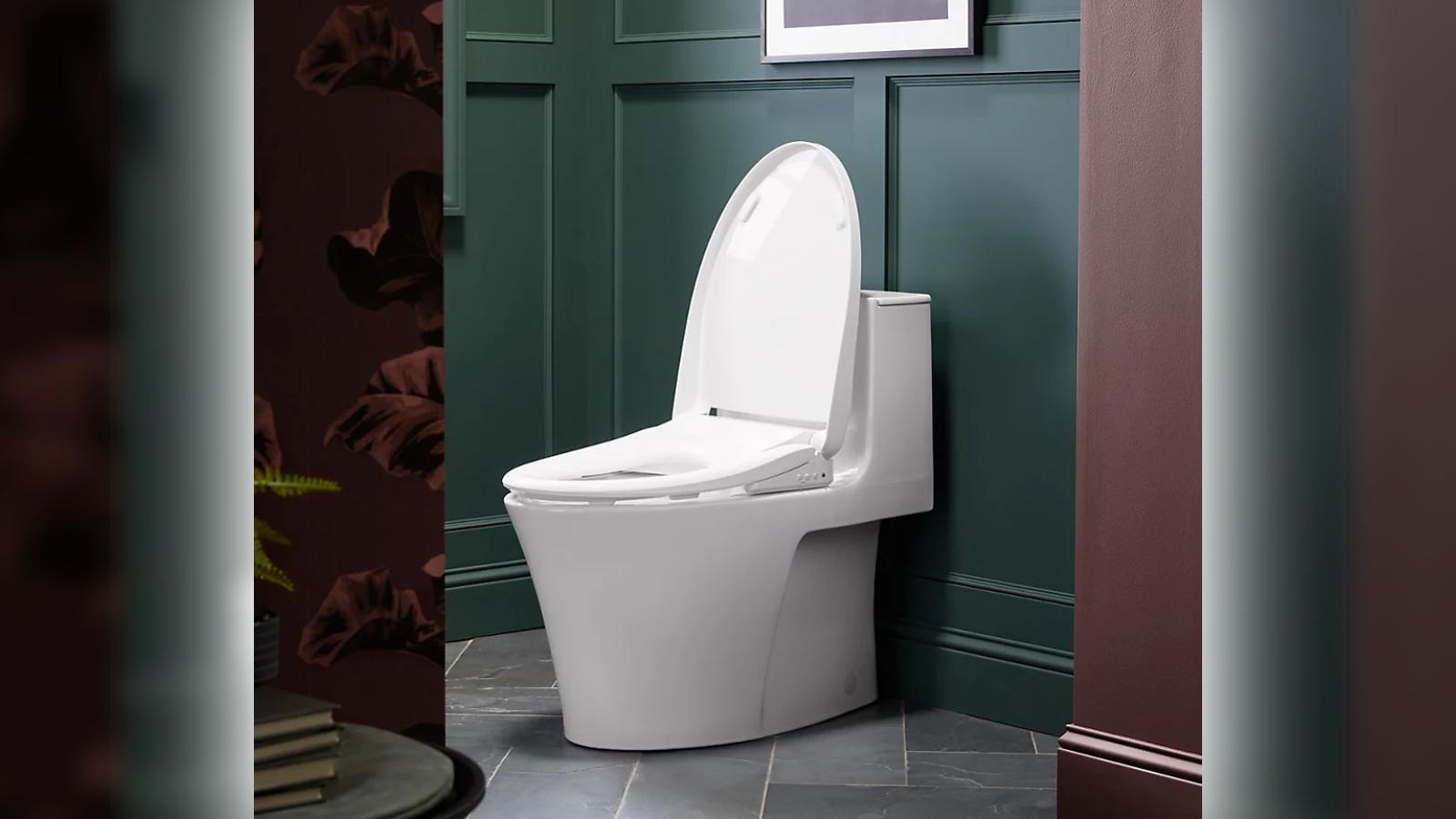 Kohler Smart bidet in a room. Image surrounded by blurred background with a white halo