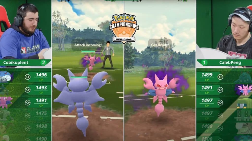 Two Pokemon Go players compete in the Portland Regionals, both using a Gligar