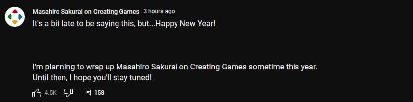 sakurai's youtube channel wrapping up