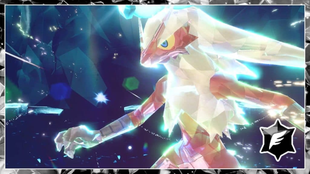 Key art for Pokemon Scarlet and Violet Tera Raid Battles shows the Pokemon Blaziken with the flying Tera-type