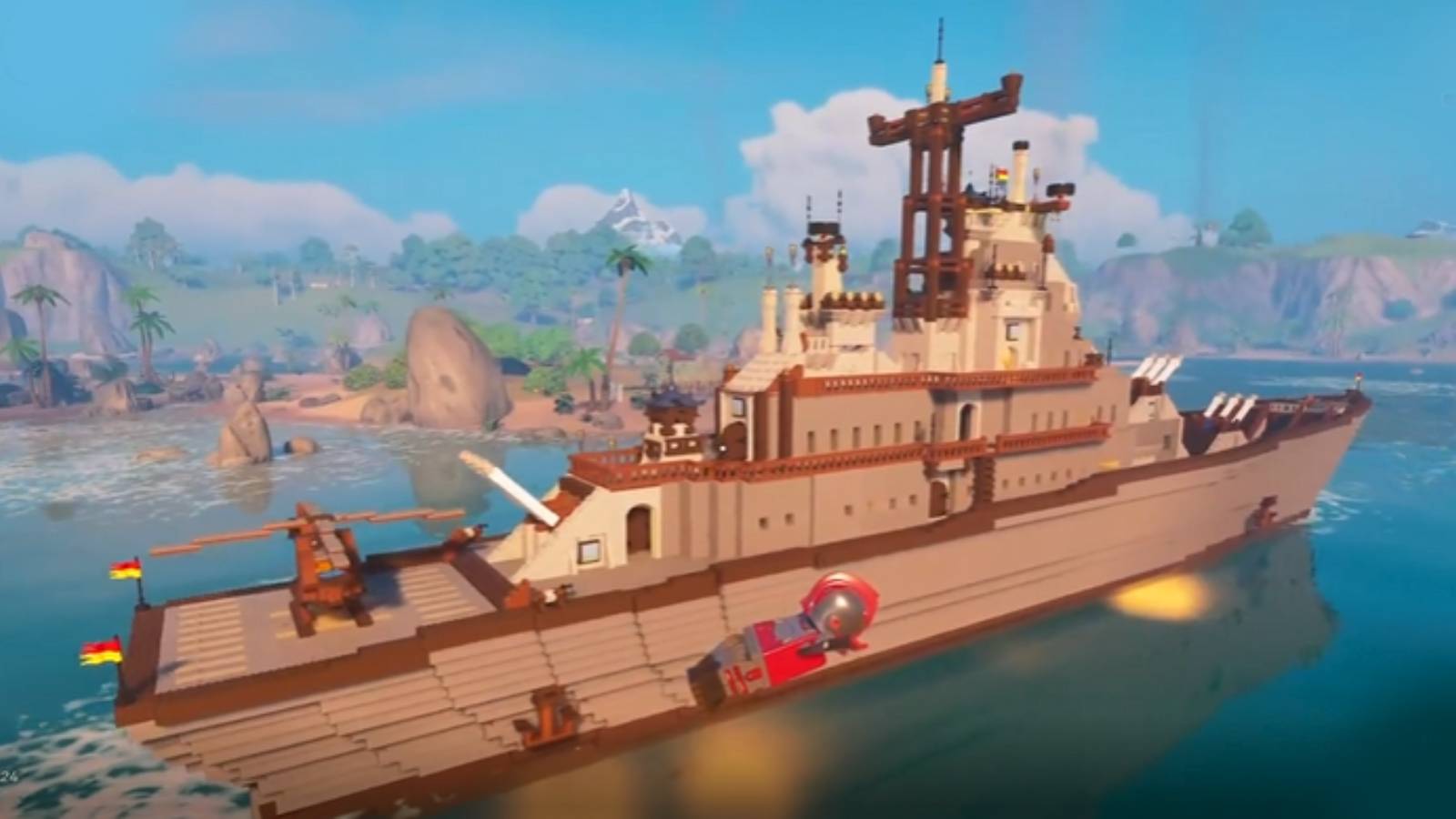 LEGO Fortnite battleship built in the game.