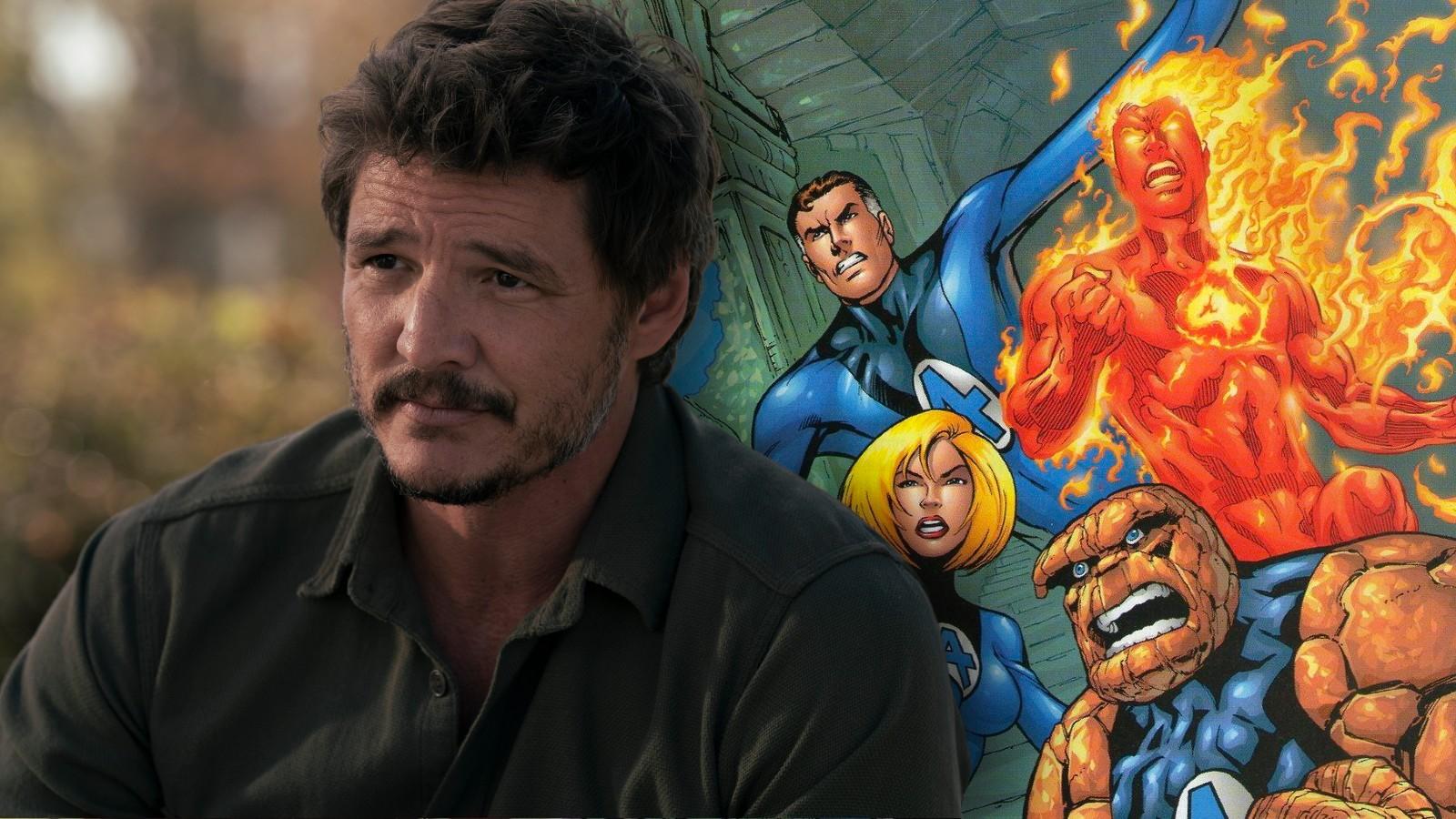 Pedro Pascal and a still of the Fantastic Four