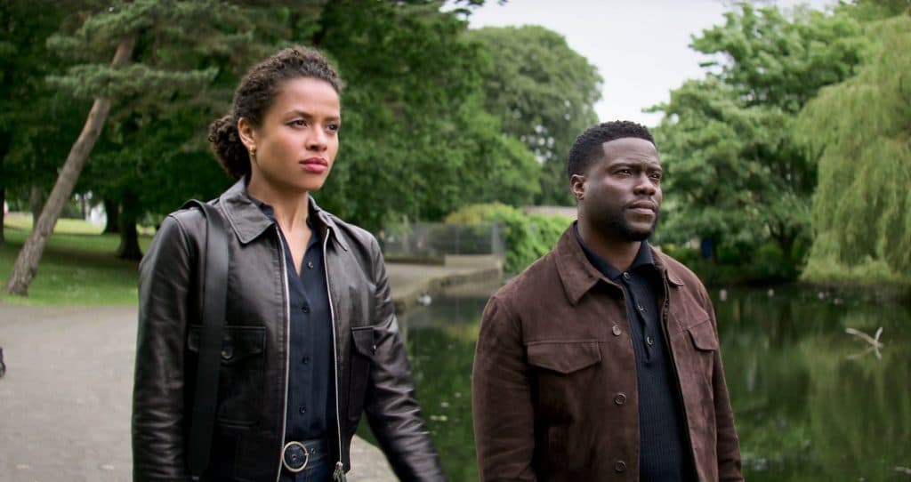 Gugu Mbatha-Raw as Abby and Kevin Hart as Cyrus in Lift
