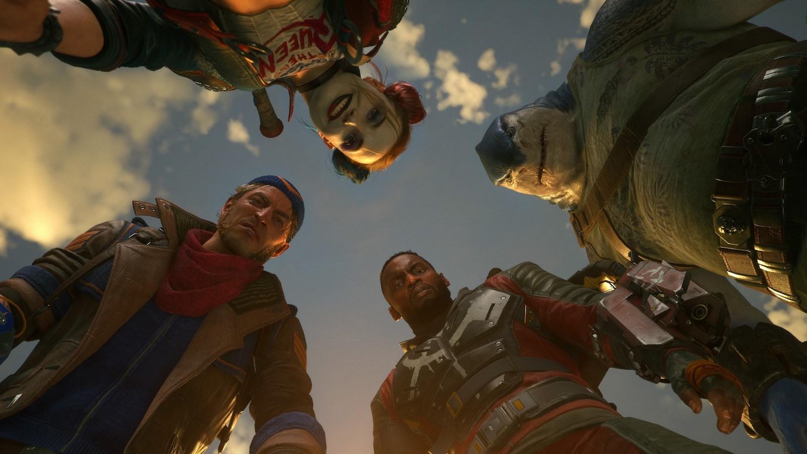 Suicide Squad characters looking down at camera