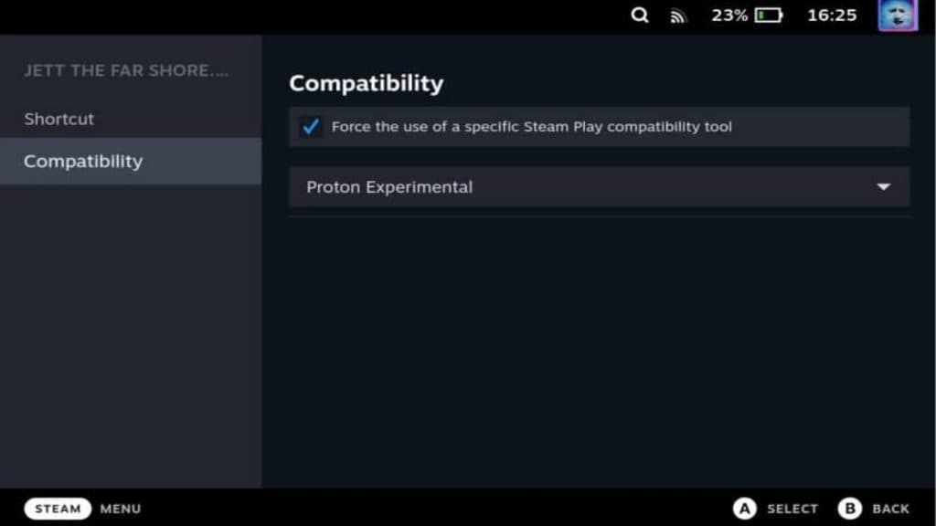Screenshot of the Steam Deck proton settings.