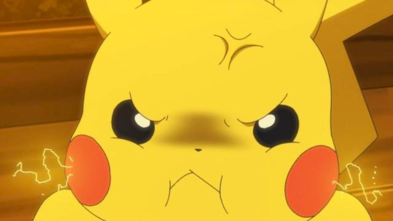 The Pokemon Pikachu being angry.