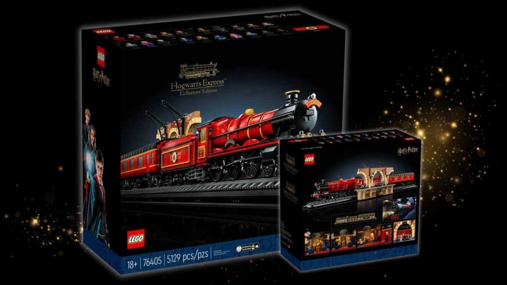 The LEGO Harry Potter Hogwarts Express — Collectors’ Edition set on a black background with magical graphics