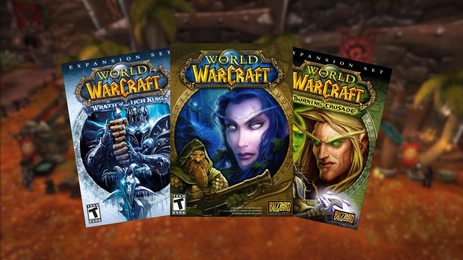 The WoW box art from the vanilla game and first two expansions