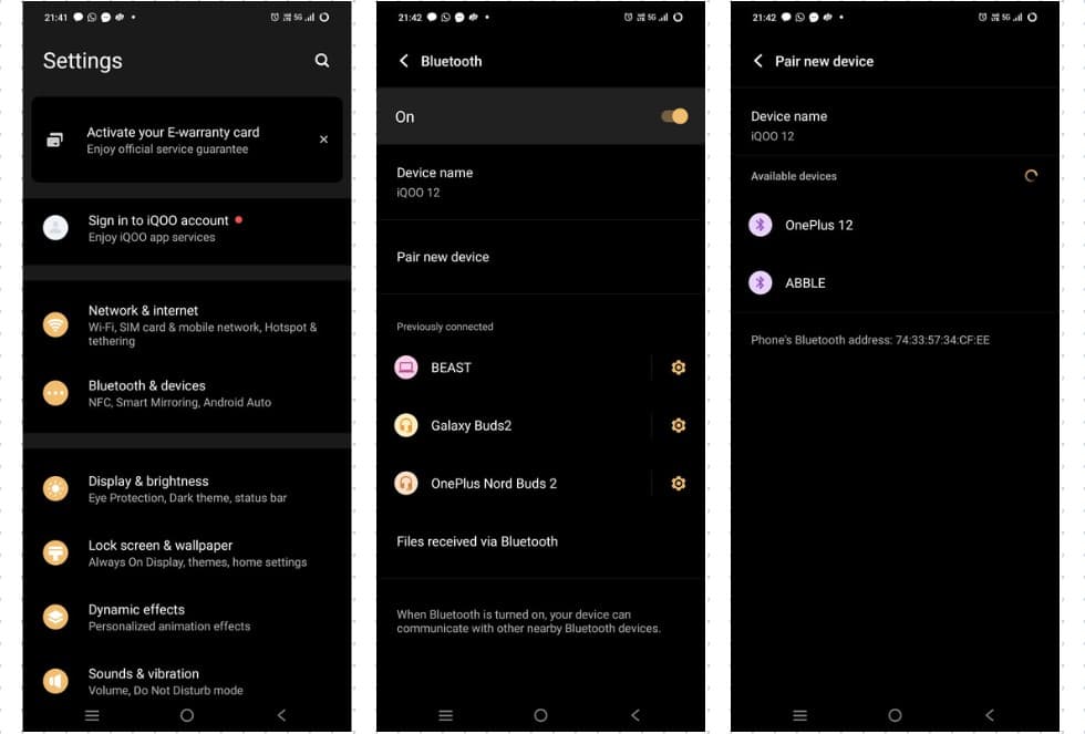 Screenshots showing steps to add new Bluetooth device on Android phone