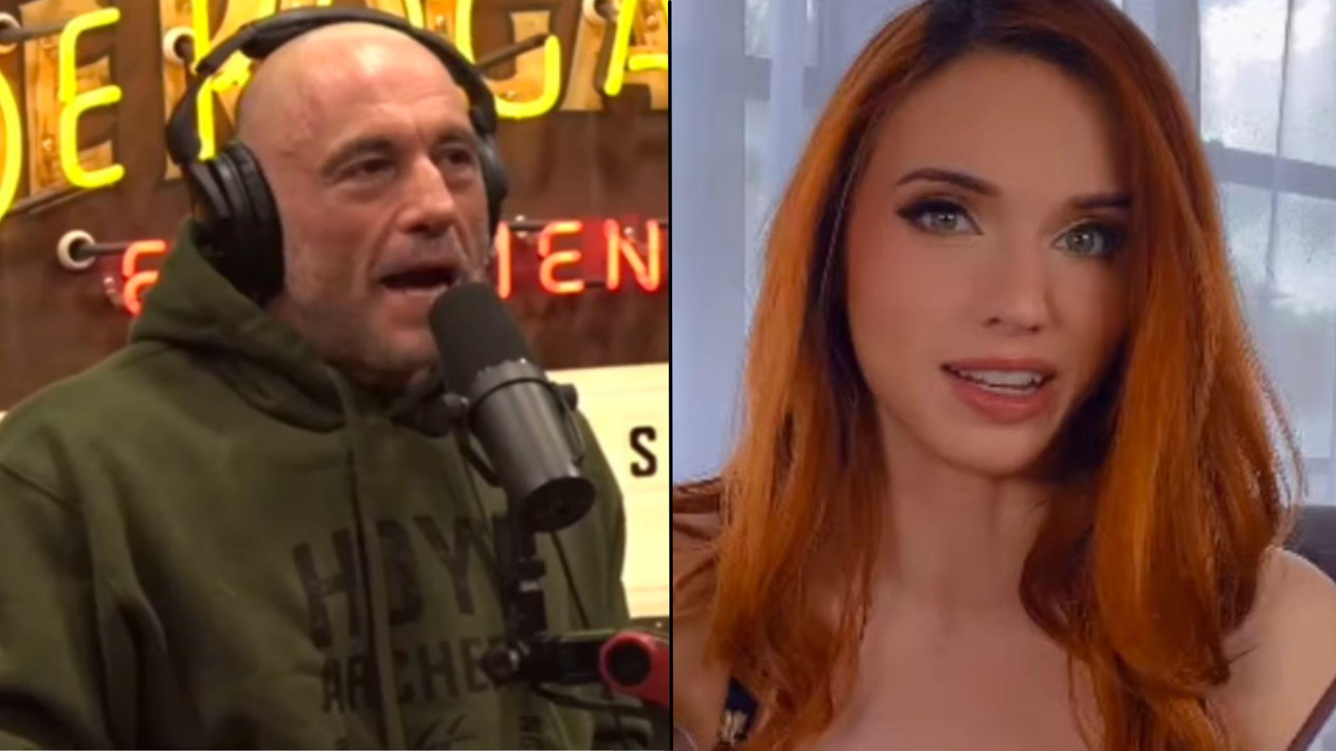 Joe Rogan and Amouranth side-by-side talking to camera