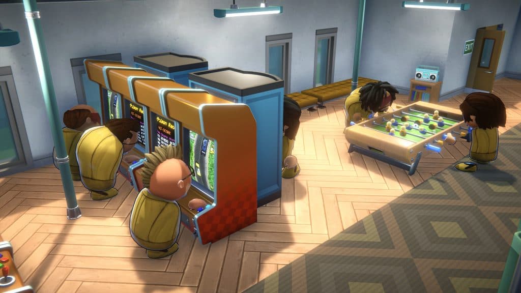 Prisoners at arcade machines in Prison Architect