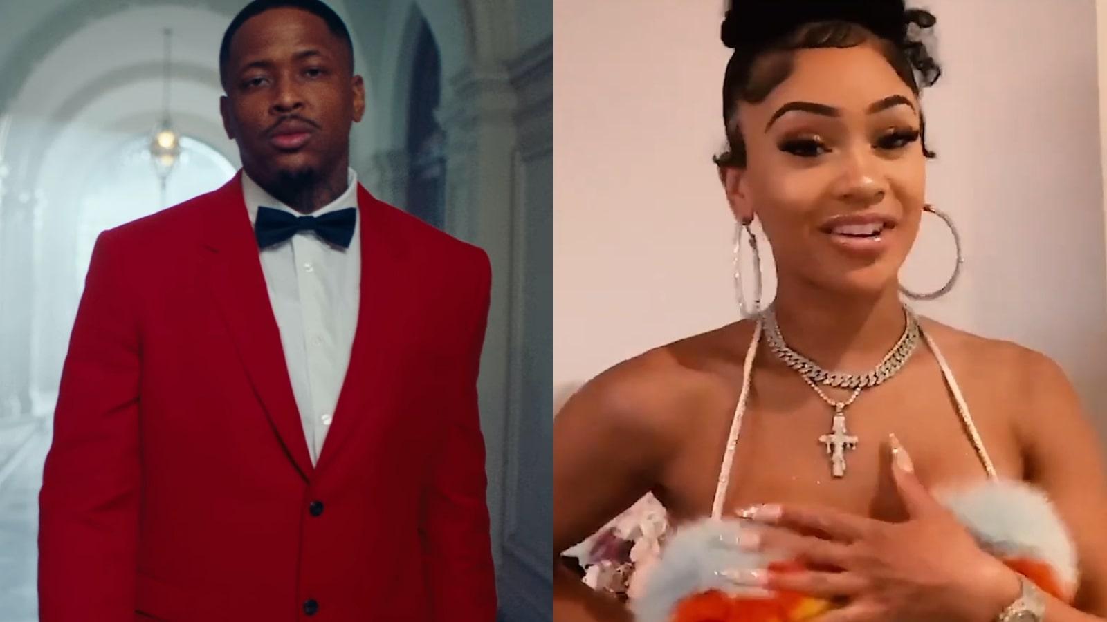 YG and Saweetie in a side-by-side photo