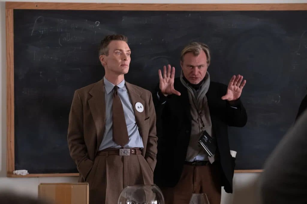 Director Christopher Nolan and Cillian Murphy in Oppenheimer
