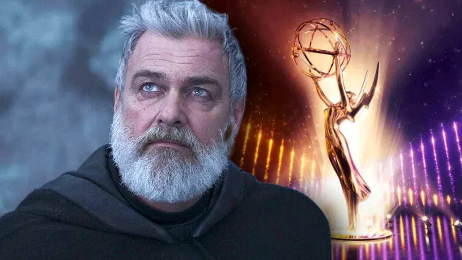 Ray Stevenson in Ahsoka and a still of the Emmys statuette