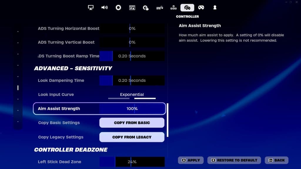 Pc and Console Aim Assist settings in Fortnite