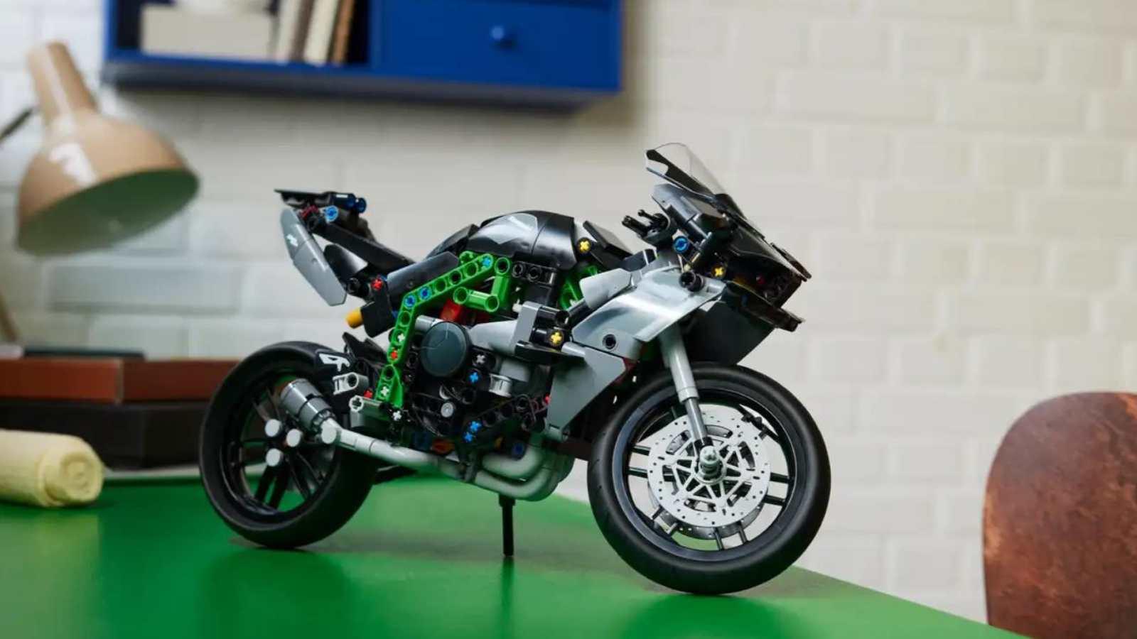 LEGO Technic Kawasaki Ninja H2R Motorcycle on display