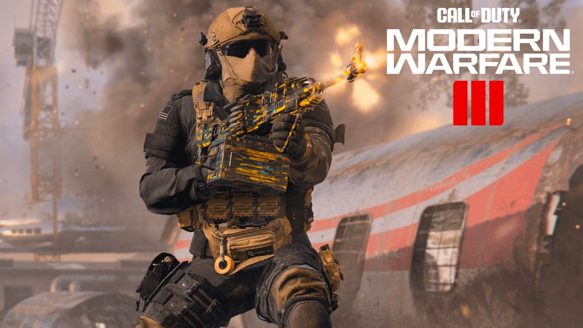 Modern Warfare 3 character firing LMG near downed plane