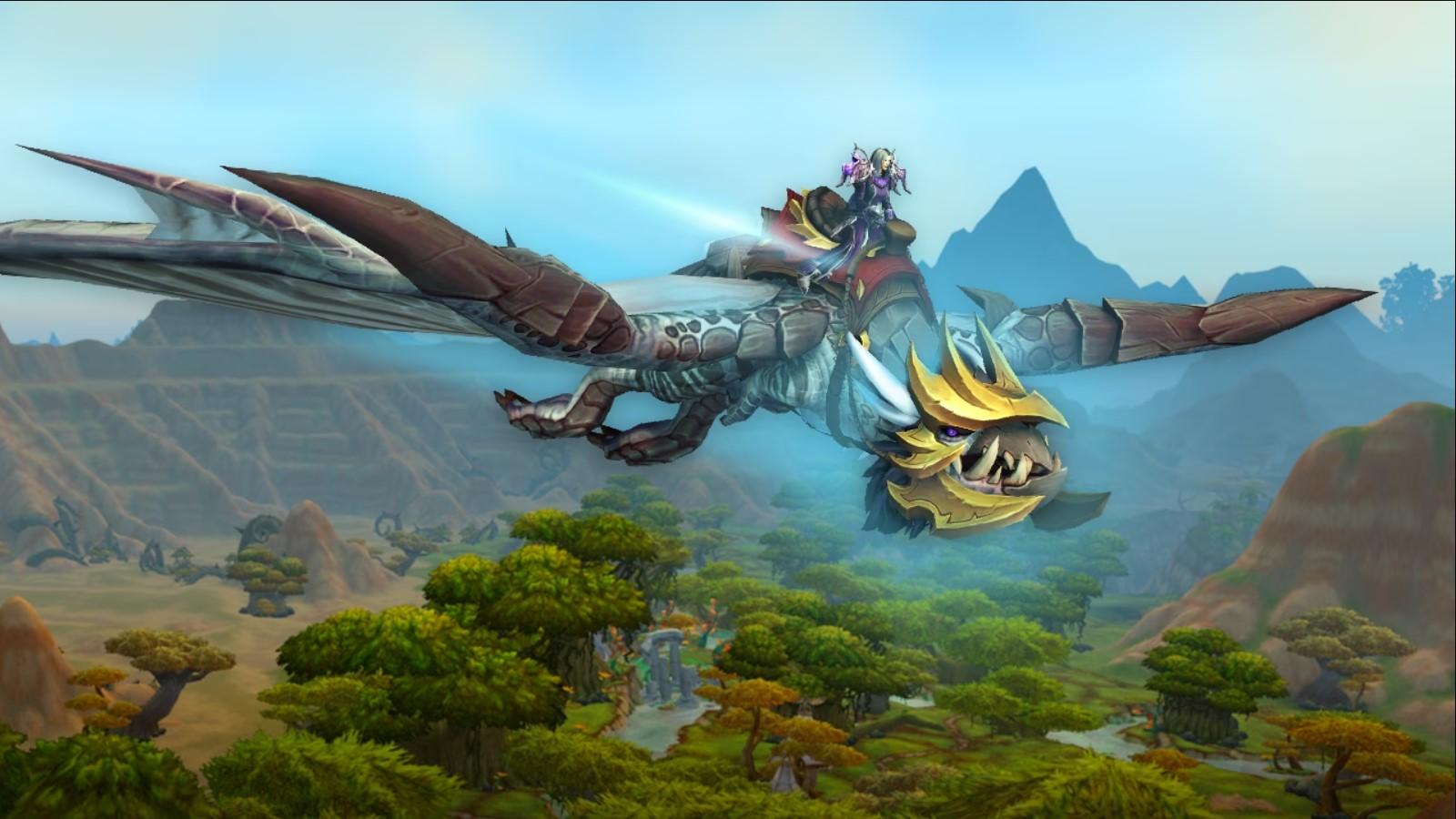 A character competes in the Outland Cup on their Dragonriding mount in WoW