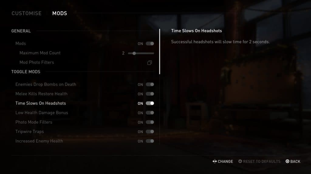 The Last of Us Part 2 remastered mods menu